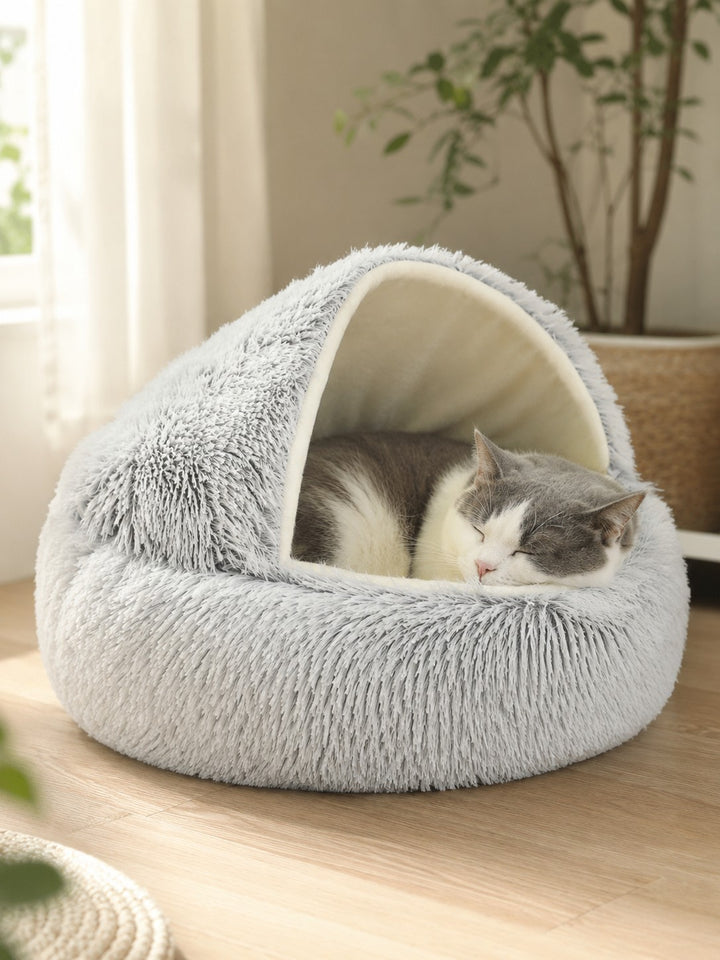 Hooded Plush Pet Bed