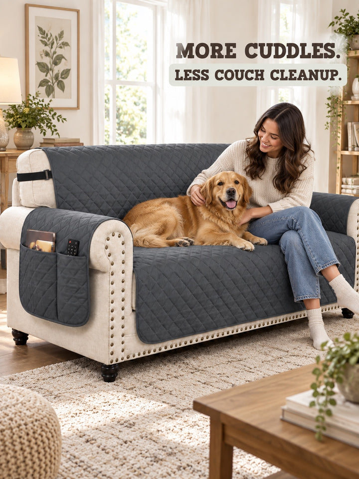 PawKivo quilted pet sofa protector in charcoal gray