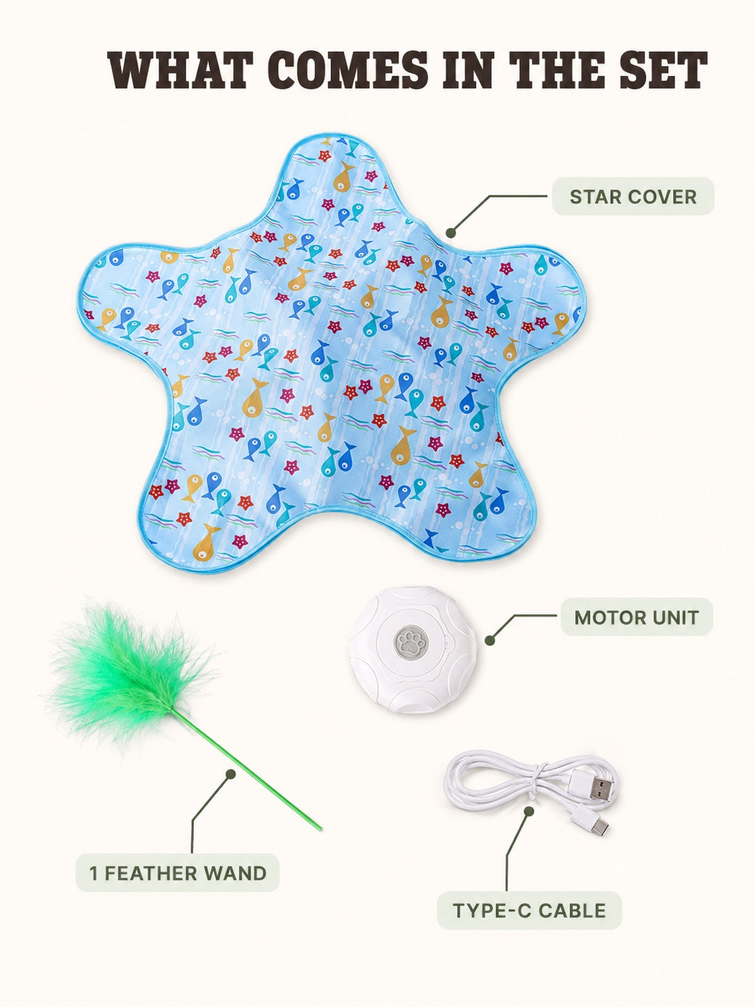 Cat toy mat set with motor unit feather wand and Type-C cable