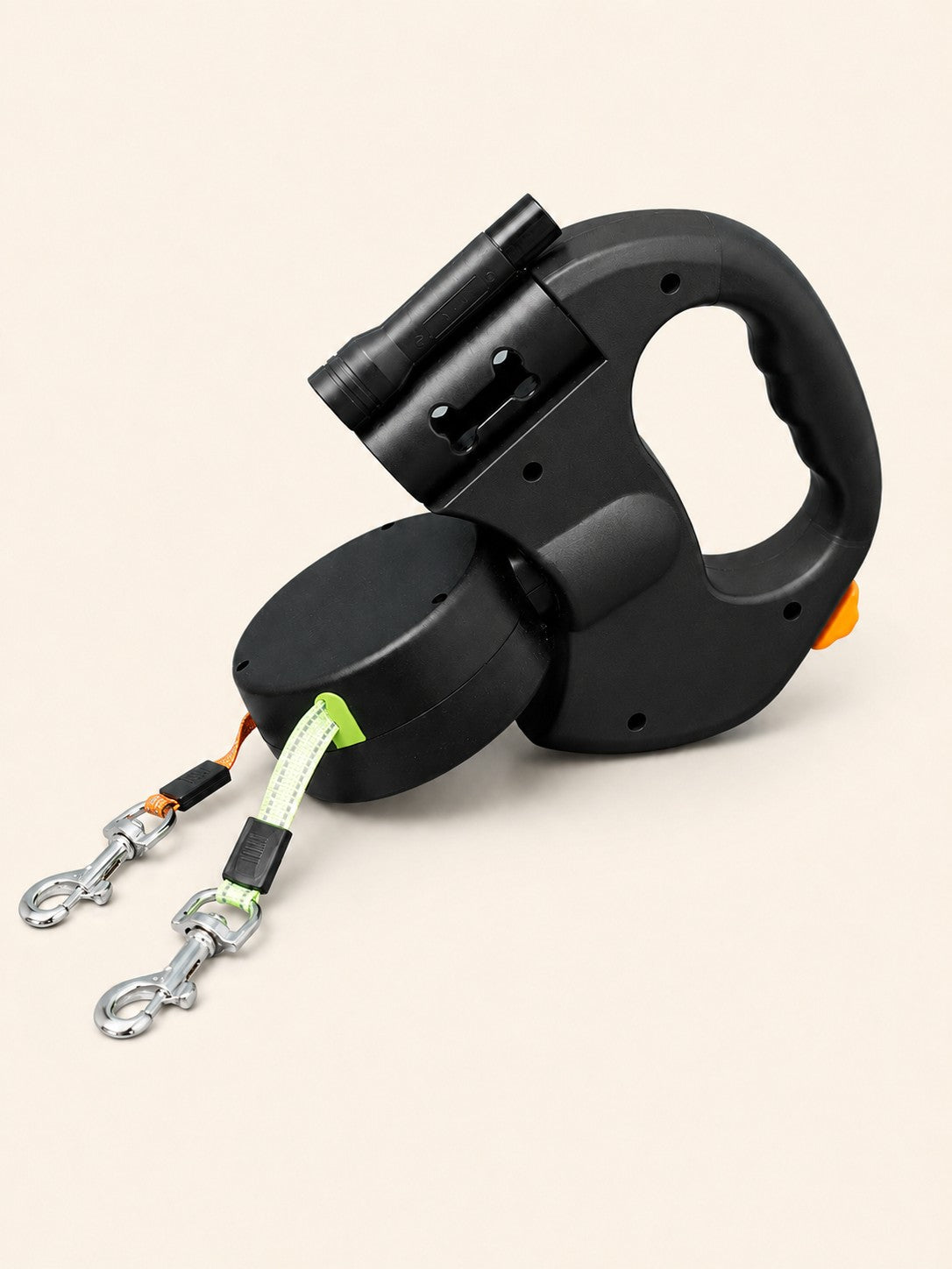 Black dual retractable dog leash for two small dogs