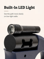 Built-in LED light and pet waste bag holder close-up