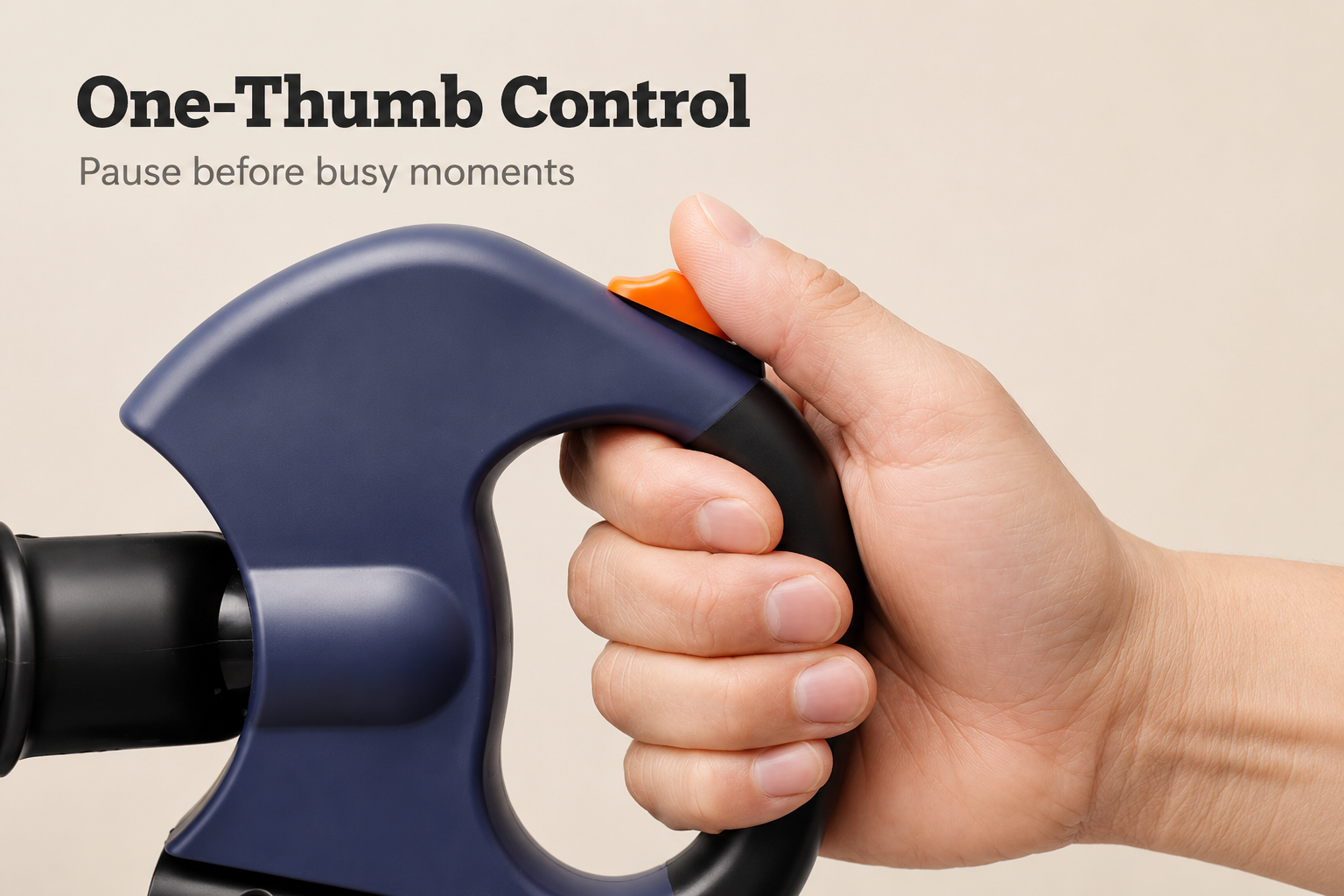 One-thumb brake and lock close-up on dual retractable dog leash