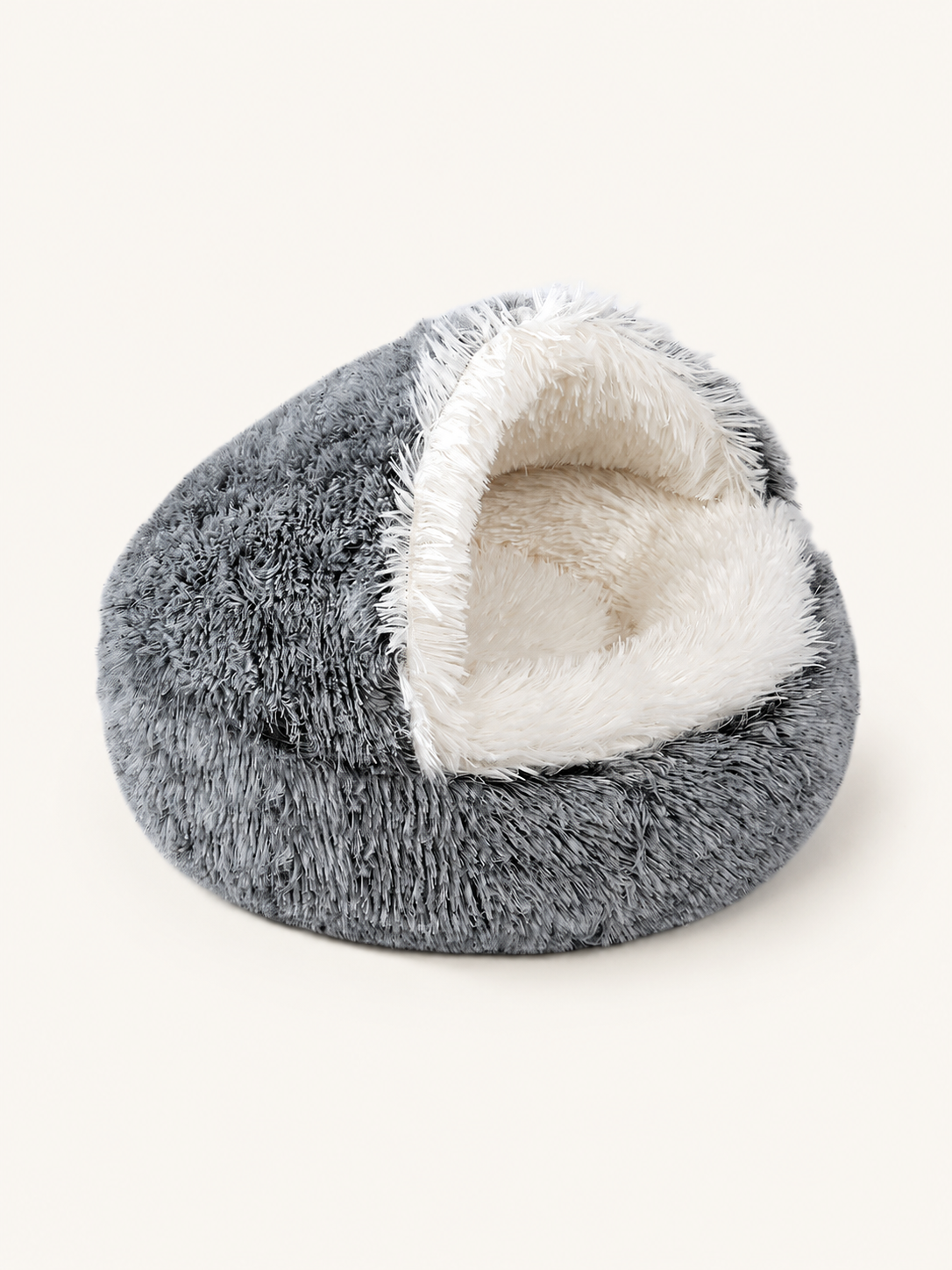 Long plush black hooded pet bed