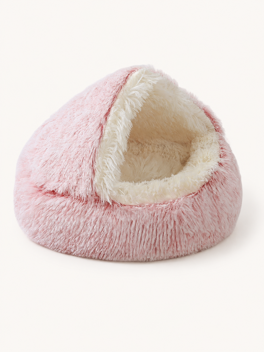 Long plush pink hooded pet bed