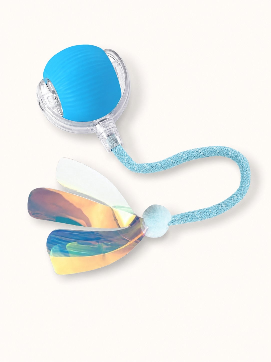 Blue interactive rolling ball with dragonfly tail