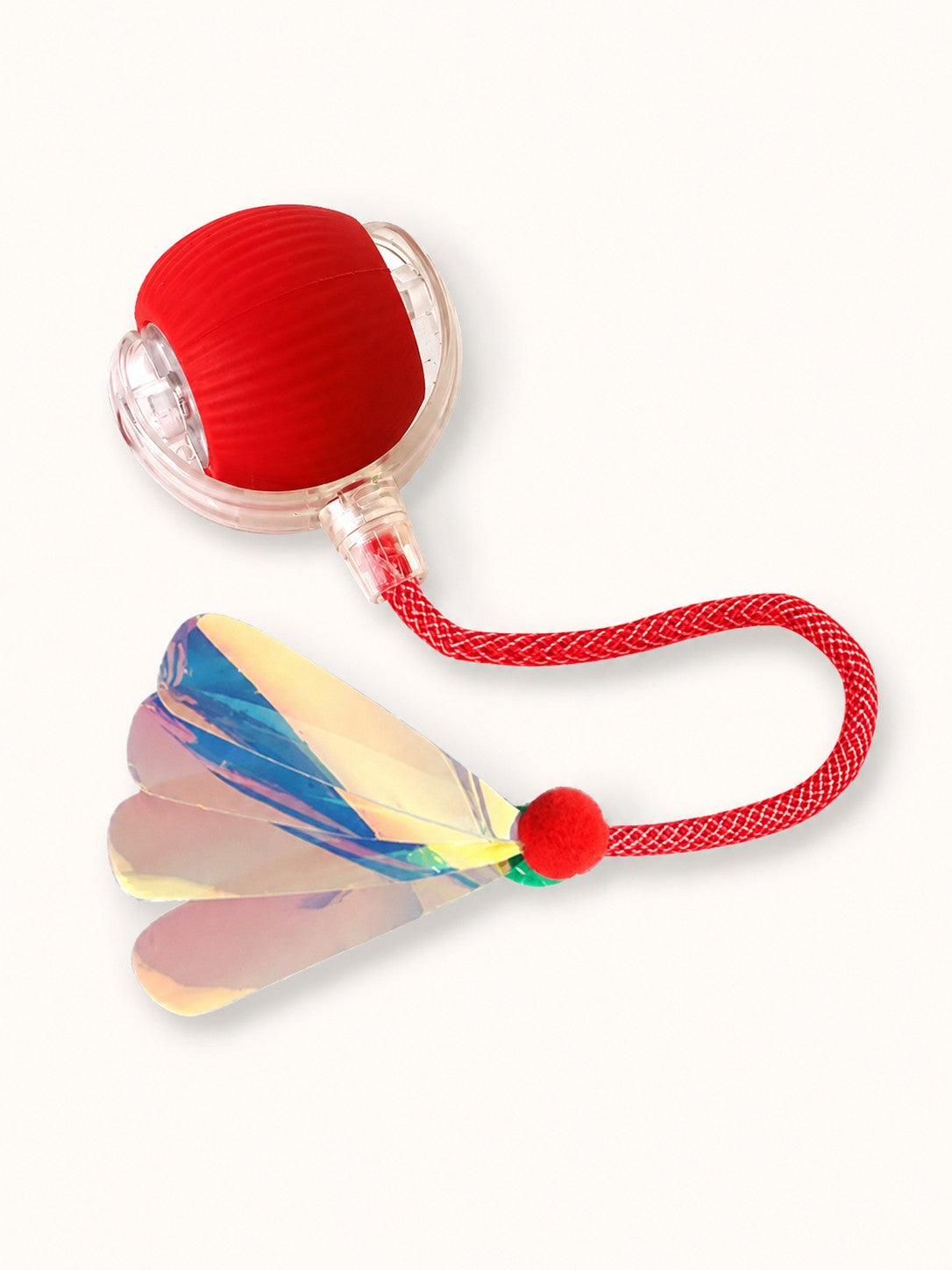 Red interactive rolling ball with dragonfly tail