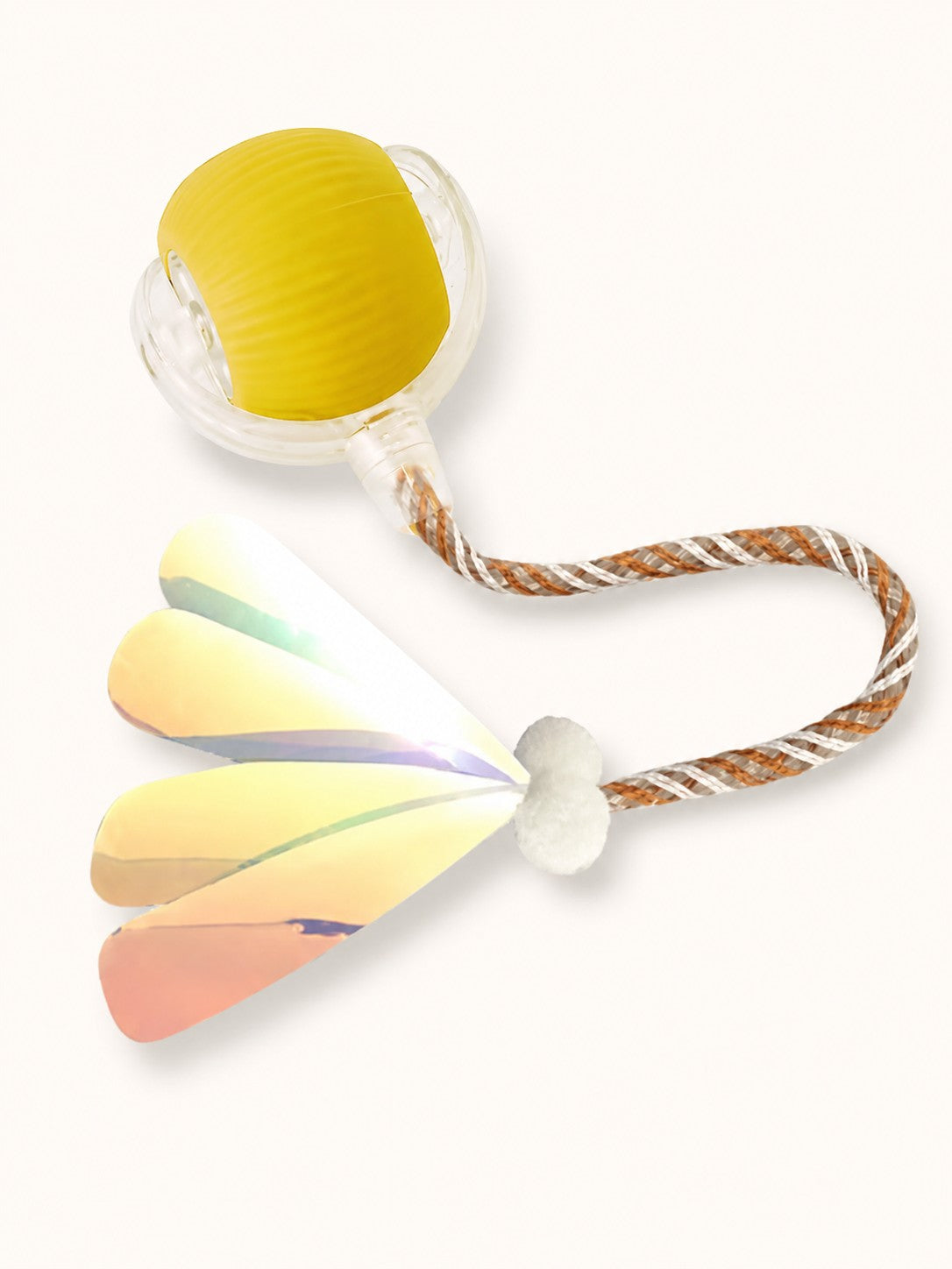 Yellow interactive rolling ball with dragonfly tail