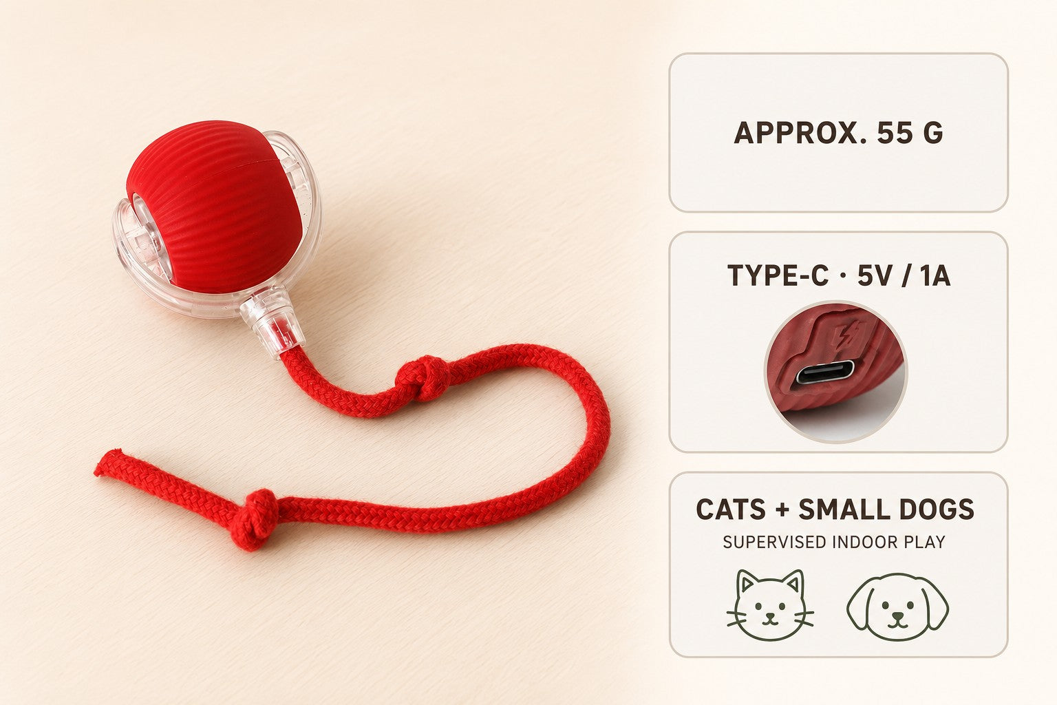 Rolling tail ball weight Type-C input and pet fit specifications