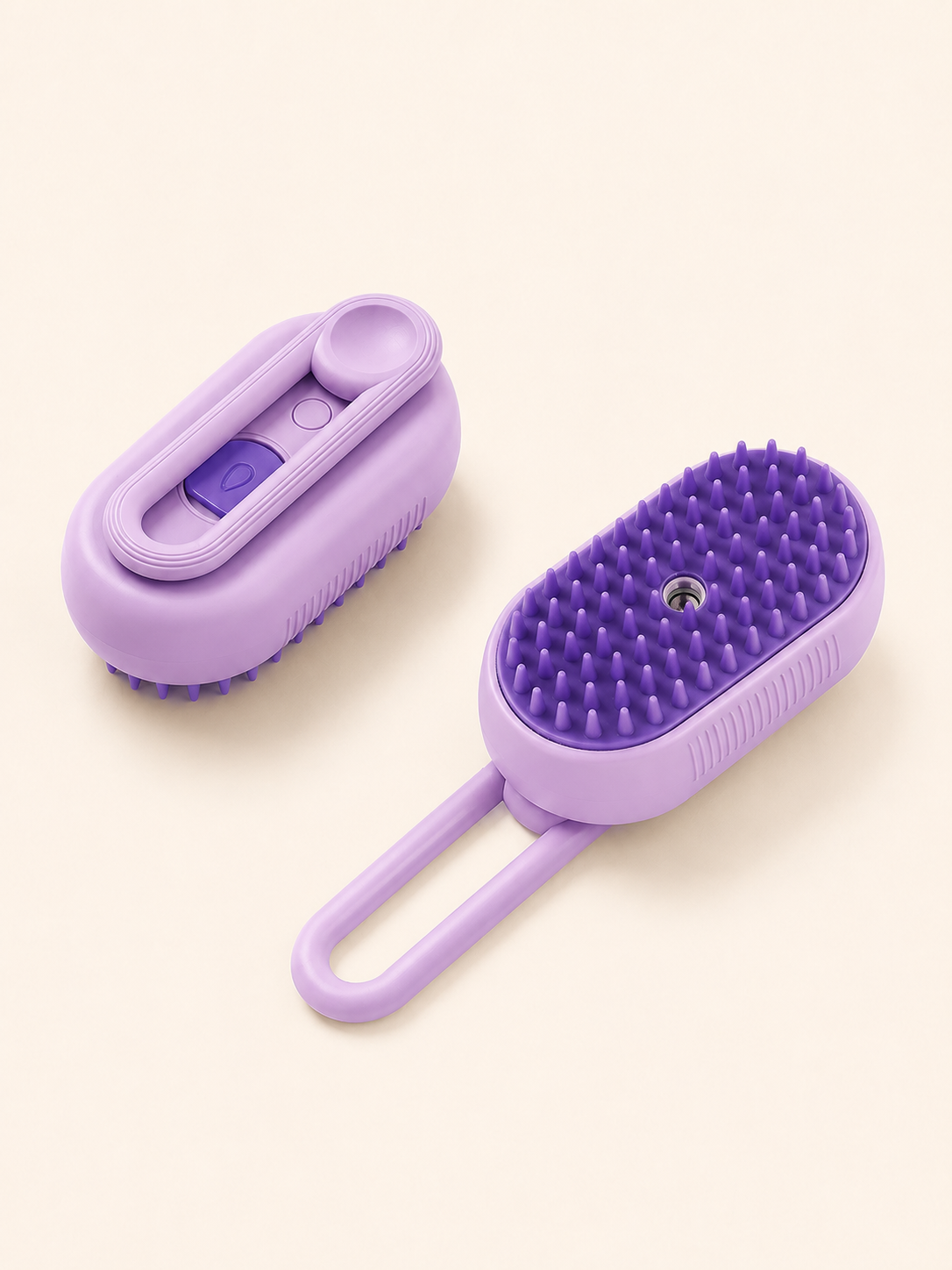 Foldable handle mist grooming brush in purple