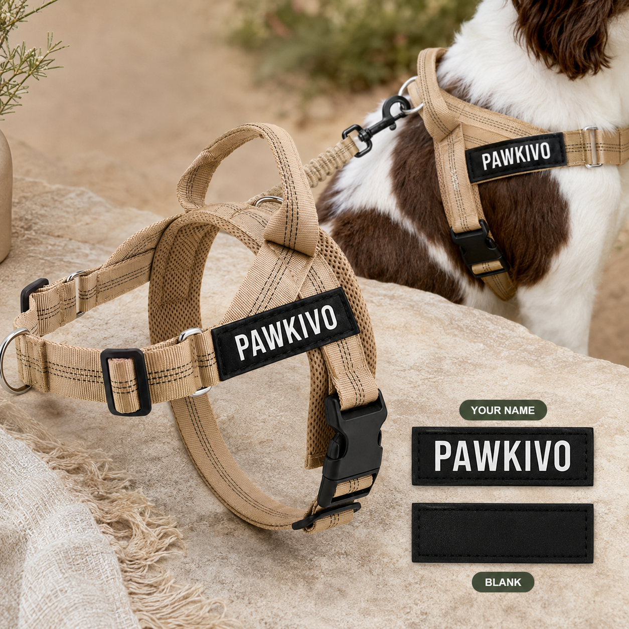 Personalized PawKivo dog harness with free name patch