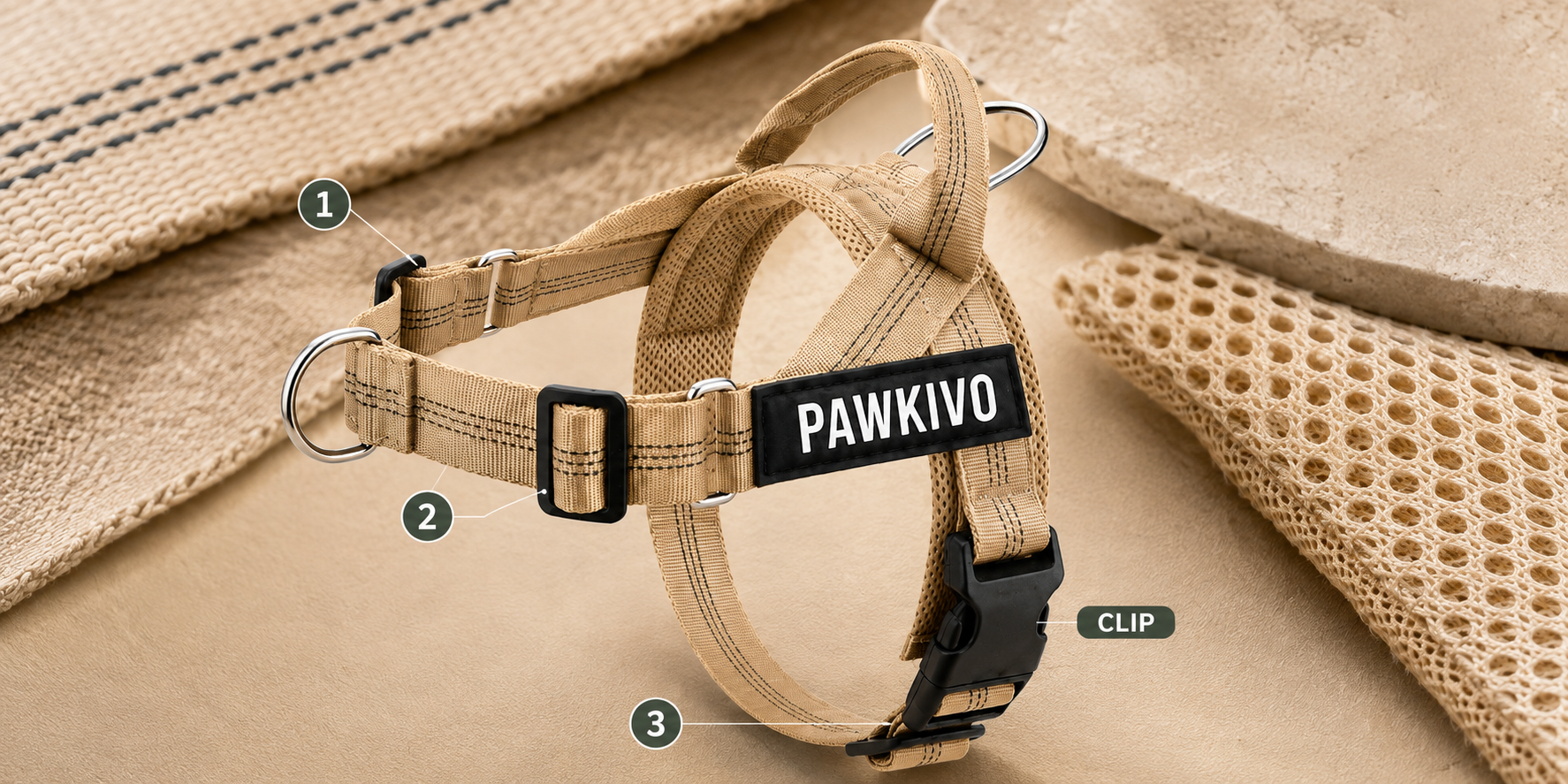 One-buckle dog harness with three adjustment points