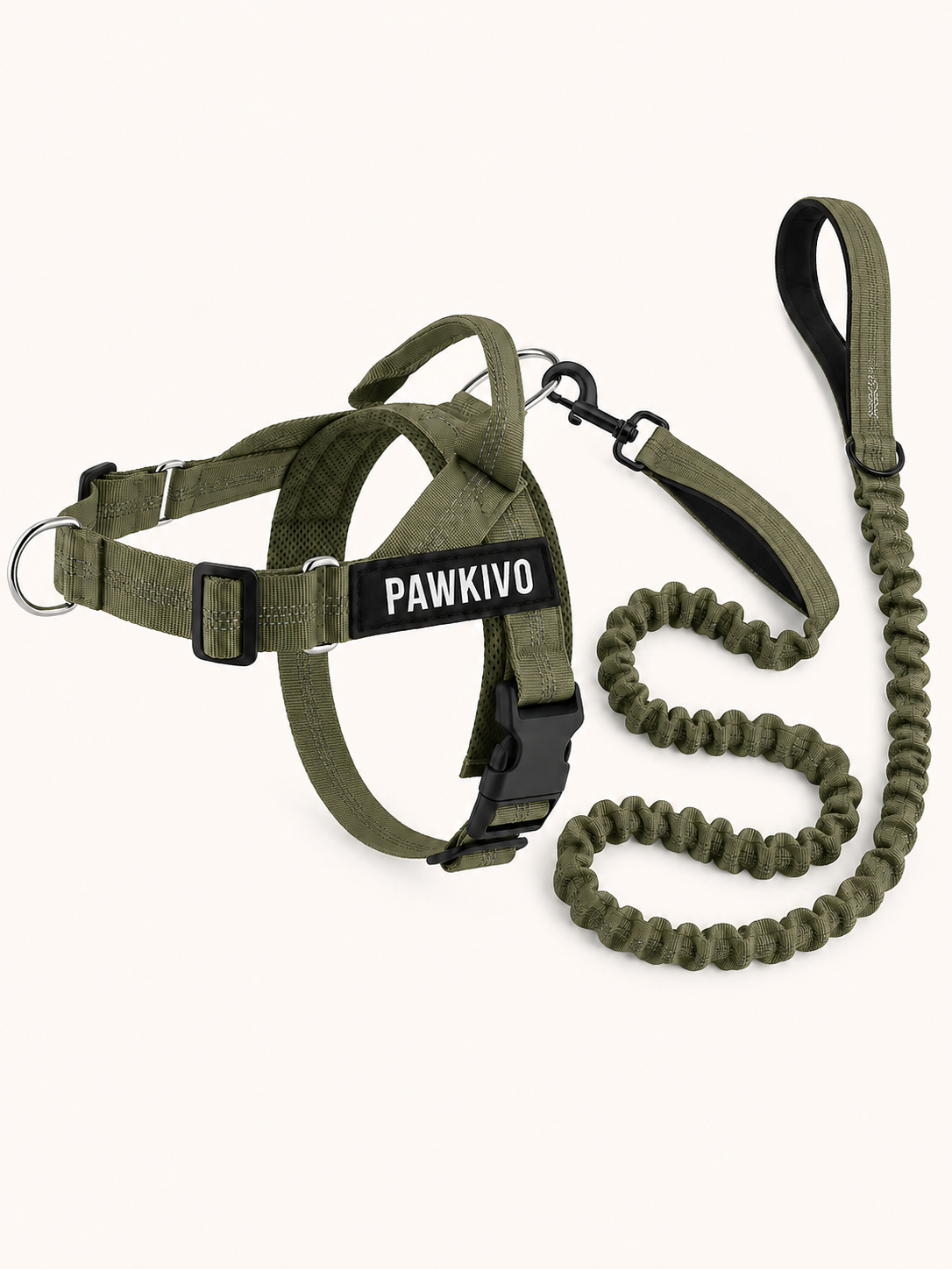 Army Green personalized dog harness and bungee leash set