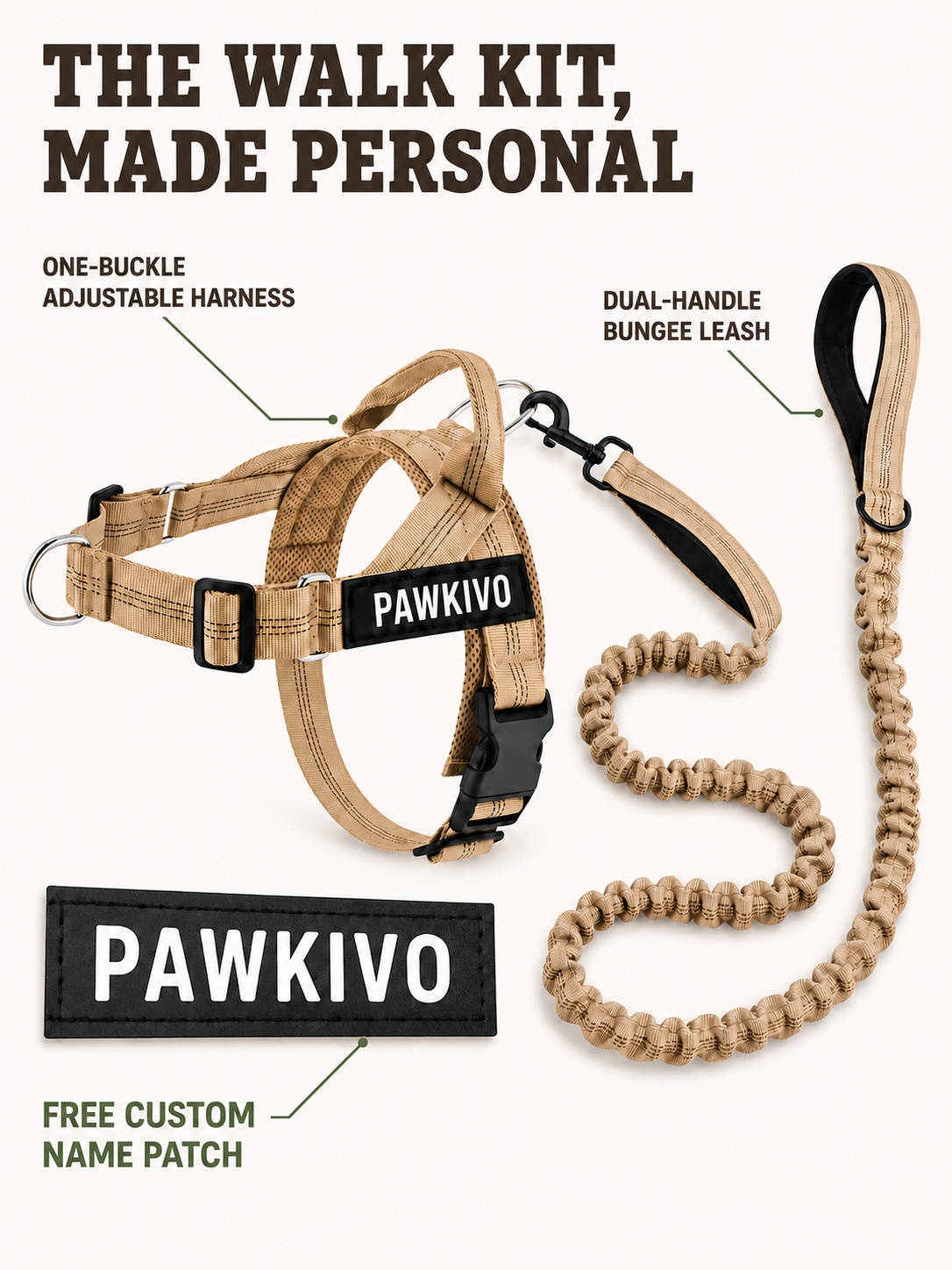 Personalized dog harness walking kit with free custom name patch