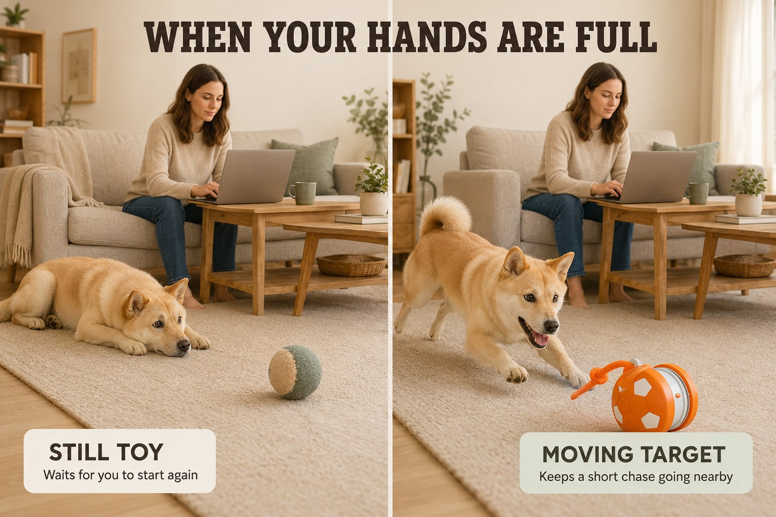 Moving pet toy for supervised play during busy moments