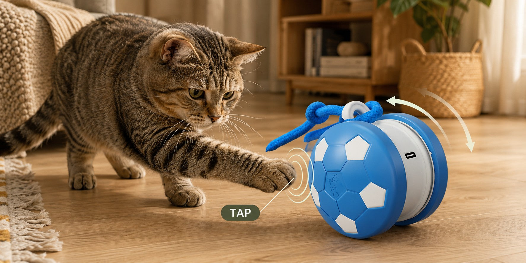 Cat tapping the rolling toy to restart movement