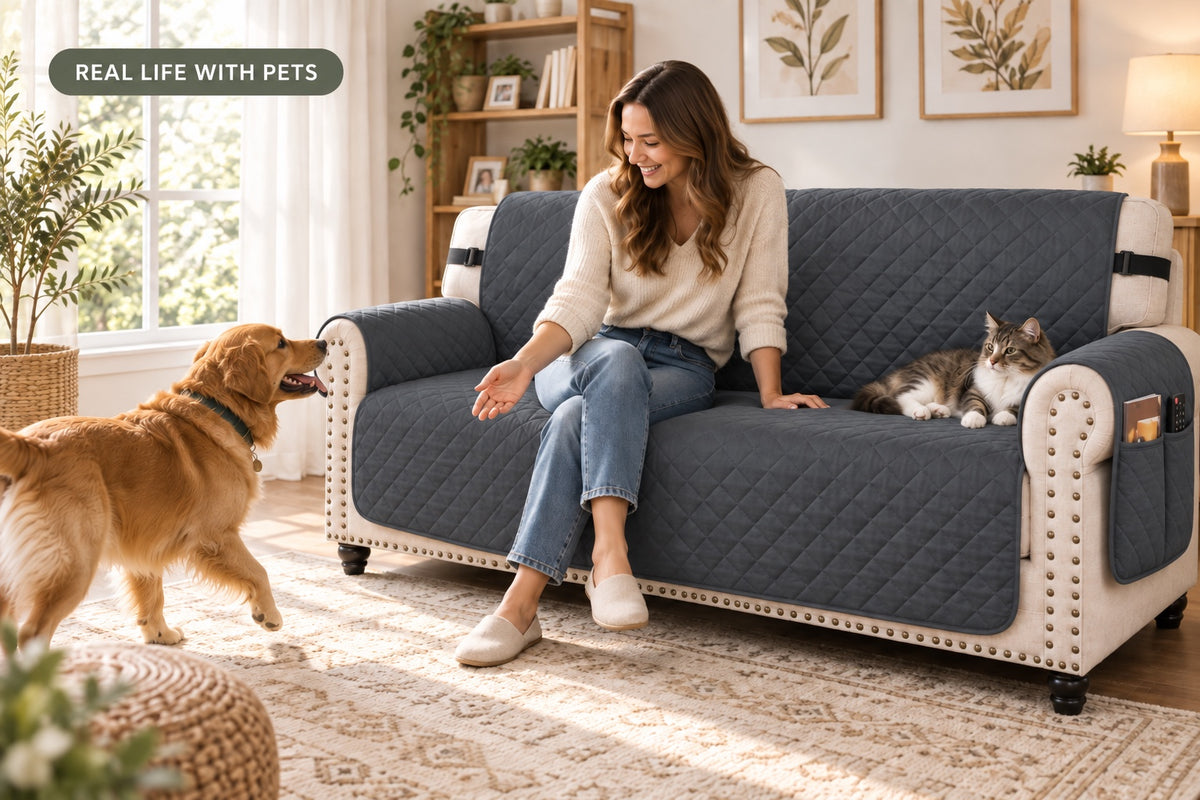 Pet hair muddy paws and daily messes before sofa protection