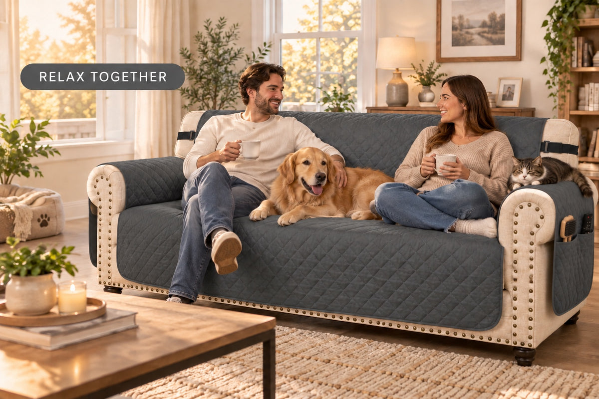Relaxed everyday couch time with pets