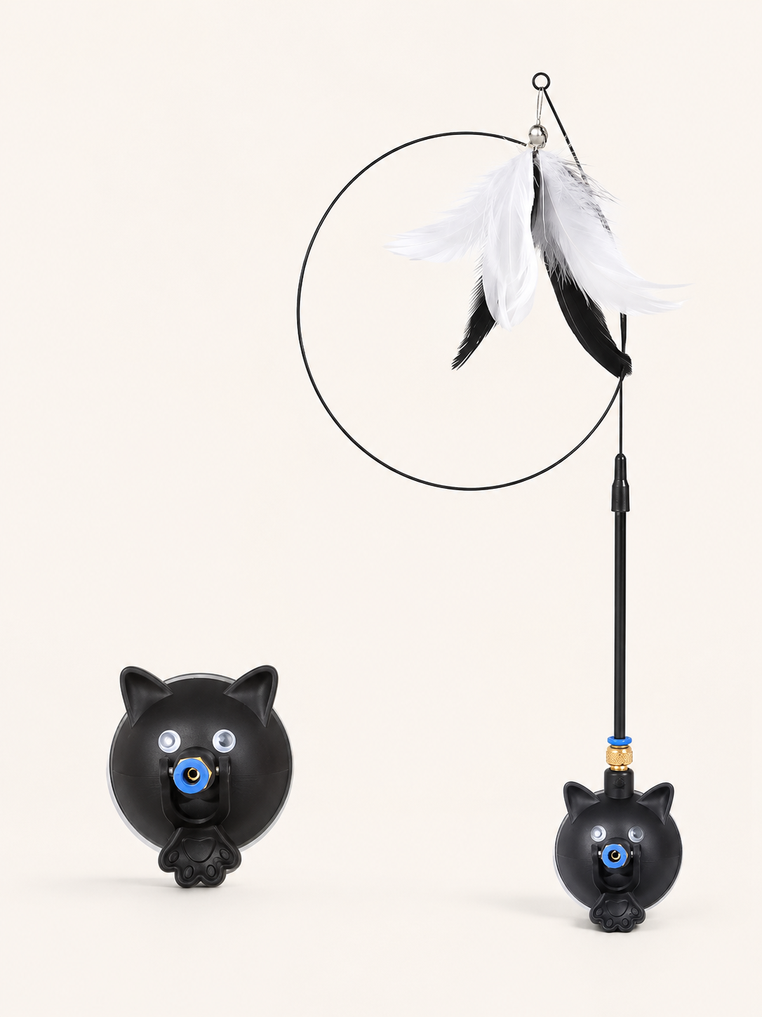 Midnight Black suction cup feather cat teaser wand with cat face base