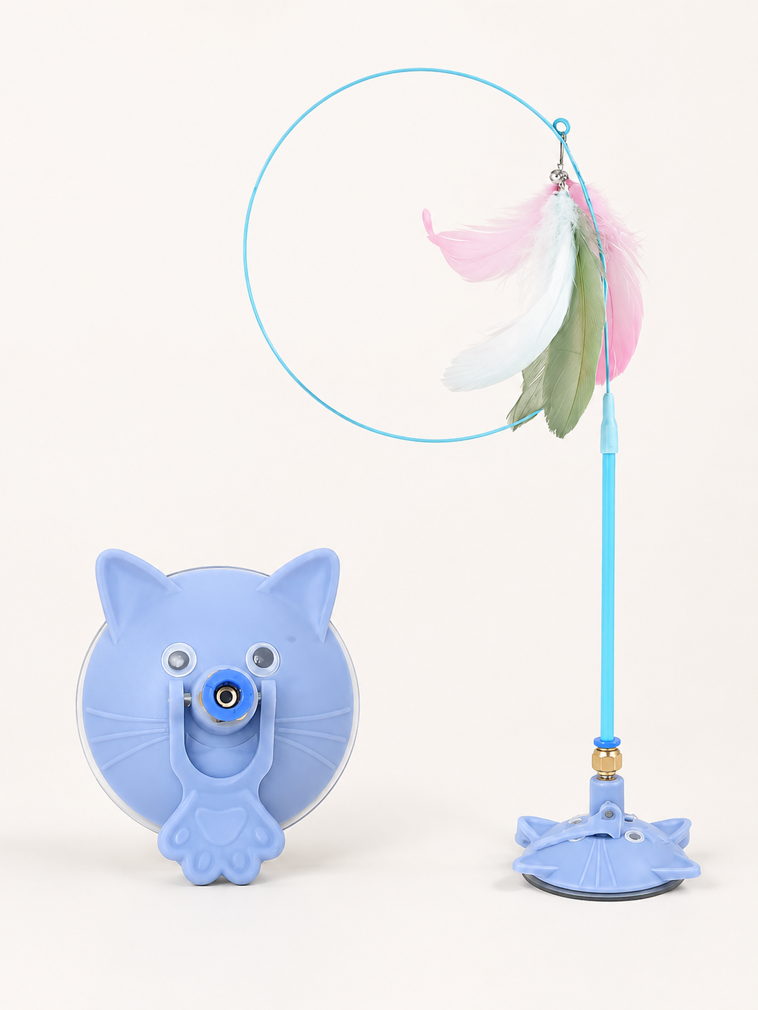 Sky Blue suction cup feather cat teaser wand with cat face base
